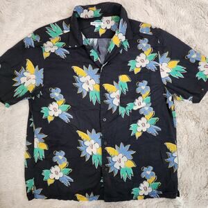 Banks Journal Shirt Mens Size Large Black Floral Button Up Short Sleeve Cotton